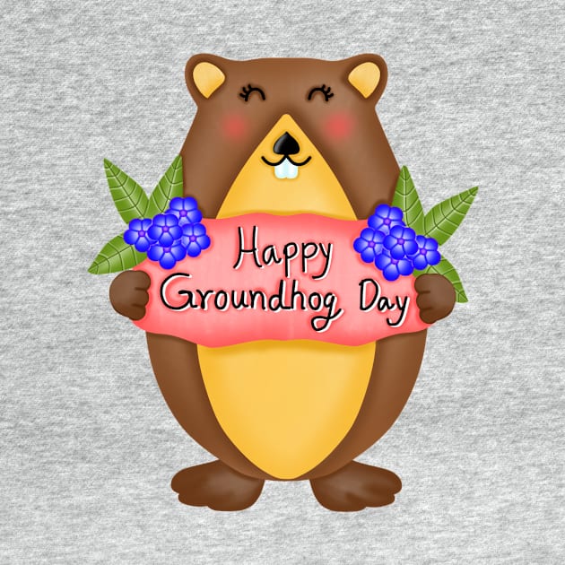 Cute groundhog with happy groundhog day. by Onanong art design shop.